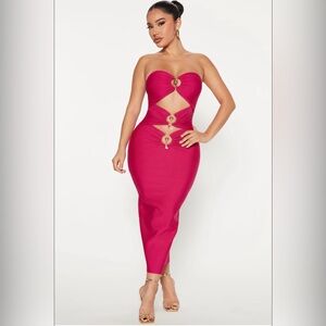 Fashion Nova Bec Bandage Midi Dress – Magenta 💕 Size Medium